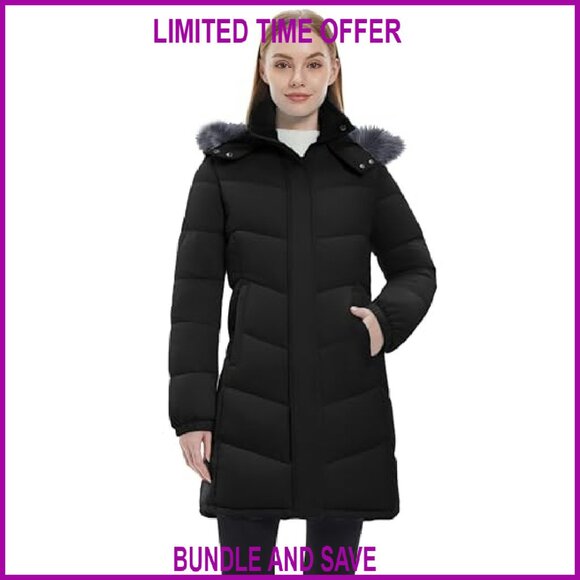 Women's Long Hooded Puffer Jacket Warm Quilted Winter Coat Plus Size - Picture 3 of 8